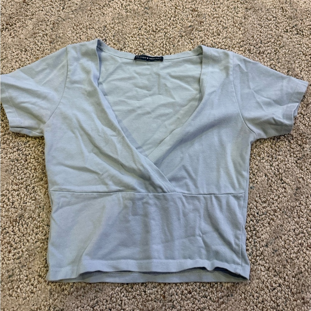 Brandy Melville Sky Blue Wrap Crop Top